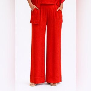 Relaxed Wide-Leg Red Pants with Soft Draping